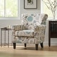 preview thumbnail 1 of 3, Roomfitters Floral Rolled Arm Accent Chair with Upholstered Seat and Wood Legs, Decorative Reading Chair for Living Room, Beige Beige