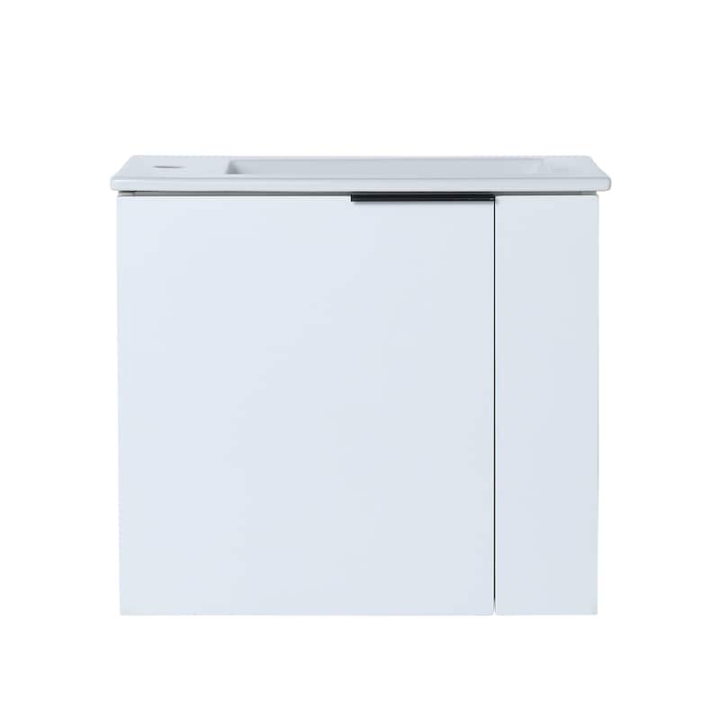 22 inch Plywood Wall Mounted Bathroom Vanity Set with Doors and Integrated Ceramic Sink