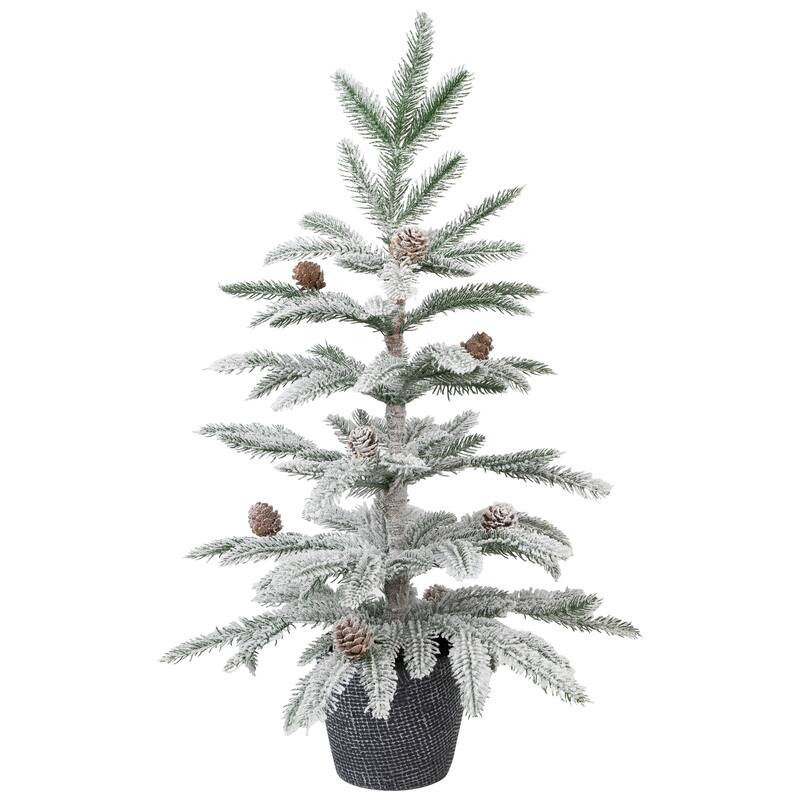 Flocked Potted Snowy Christmas Tree with Pinecones - 24.75" - Unlit