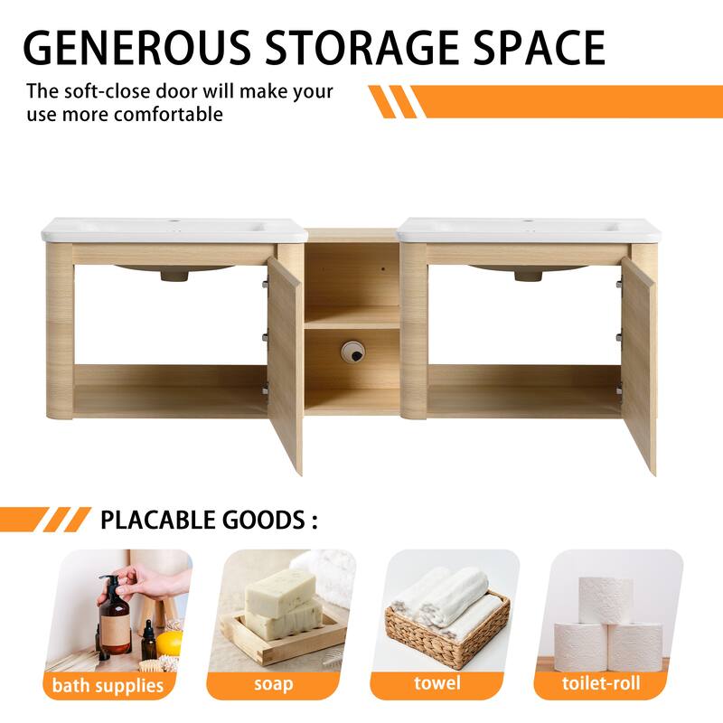 Bathroom Vanity With Sink In 24/28/36/40/60/68 Inch, Floating Bathroom Vanity With Soft Close Door