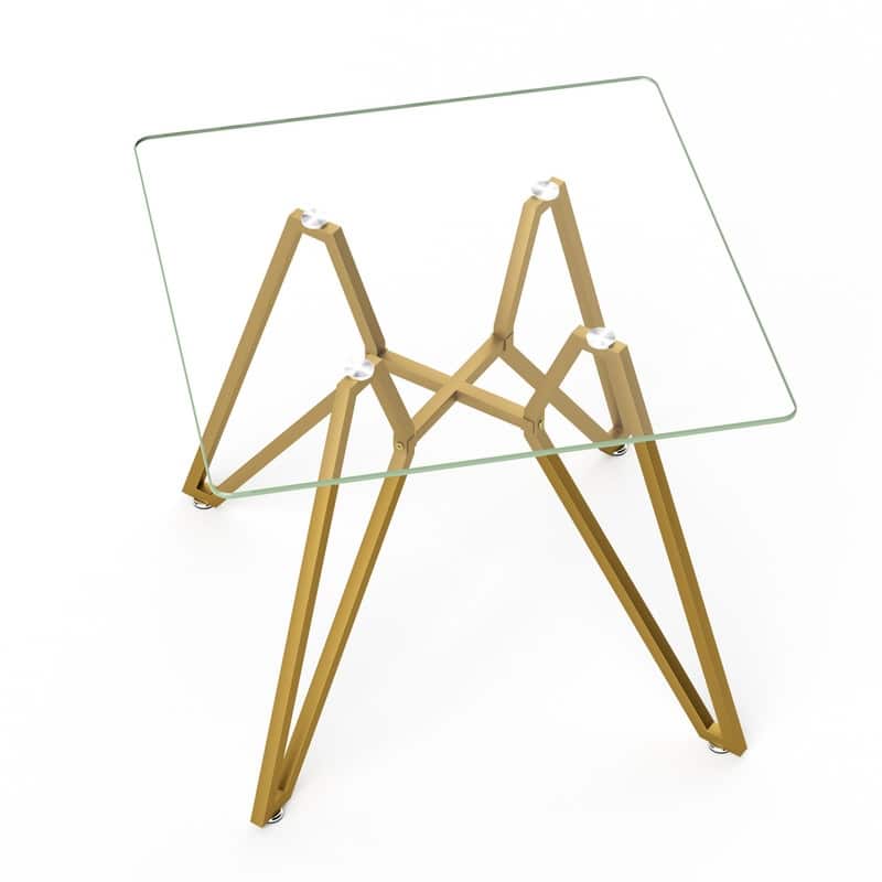 Gold Modern Tempered Glass Dining Table with Metal Legs for Kitchen, Living Room