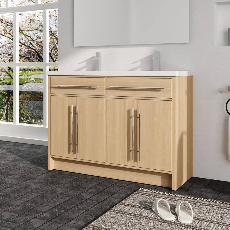 Malwee 48"/60" Bathroom Vanity with Sink, FreeStanding Vanity with 4 Soft Close Doors and 2 Adjustable Shelves