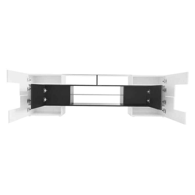 Merax TV Stand with 2 Illuminated Glass Shelves, High Gloss Entertainment Center for TVs Up to 80" - n/a