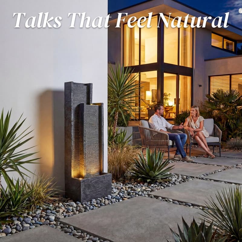 Vbal Modern Waterfall Outdoor Water Fountain with LED Lights for Garden or Patio