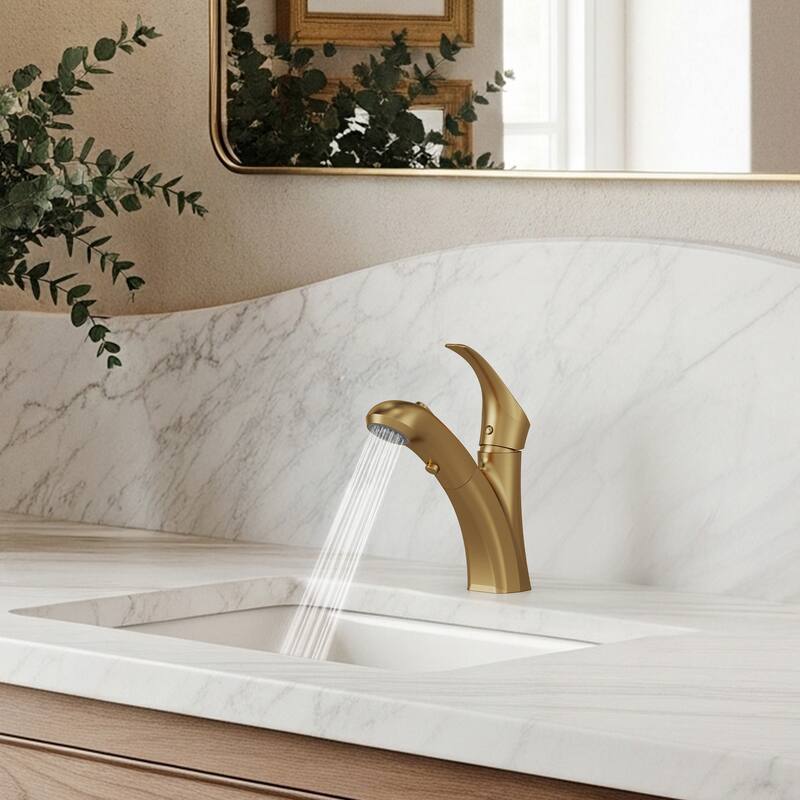Single Handle Single Hole Pull-Out Basin Bathroom Faucet with Pop‑Up Drain