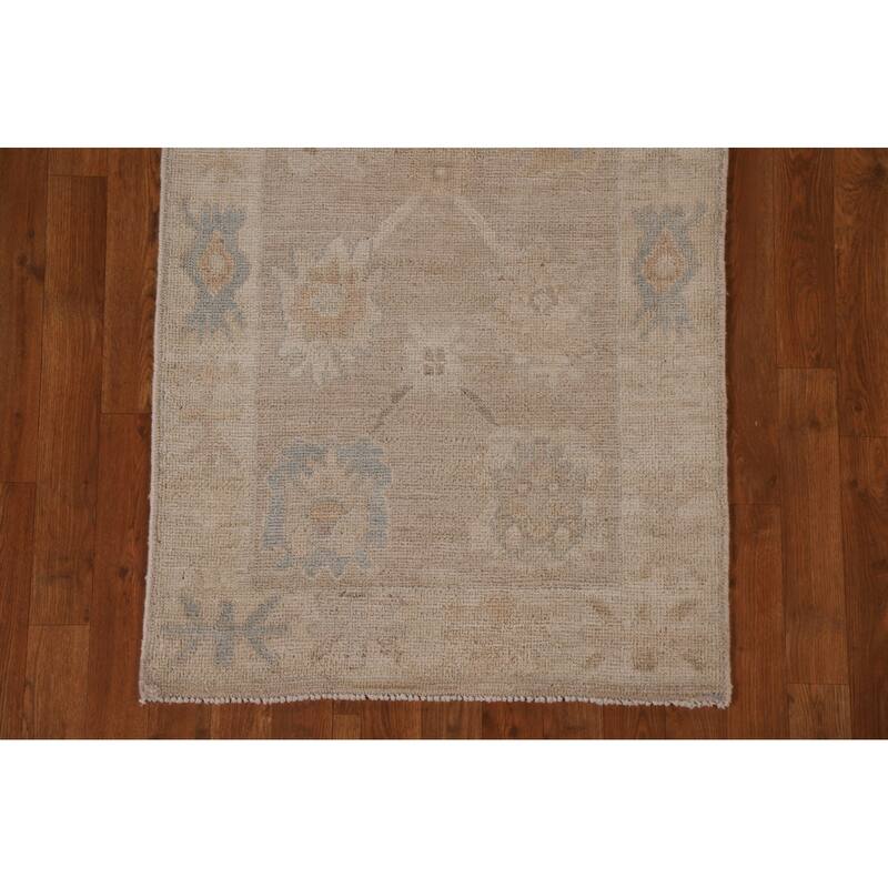 Floral Oushak Turkish Runner Rug Hand-knotted Oriental Wool Carpet - 2'8"x 9'0"