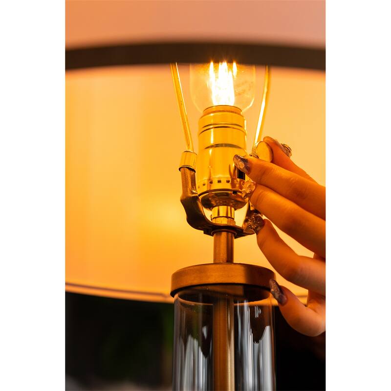 16x16x24" Gold and White Table Lamp with Glass Cylinder and Pedestal Base