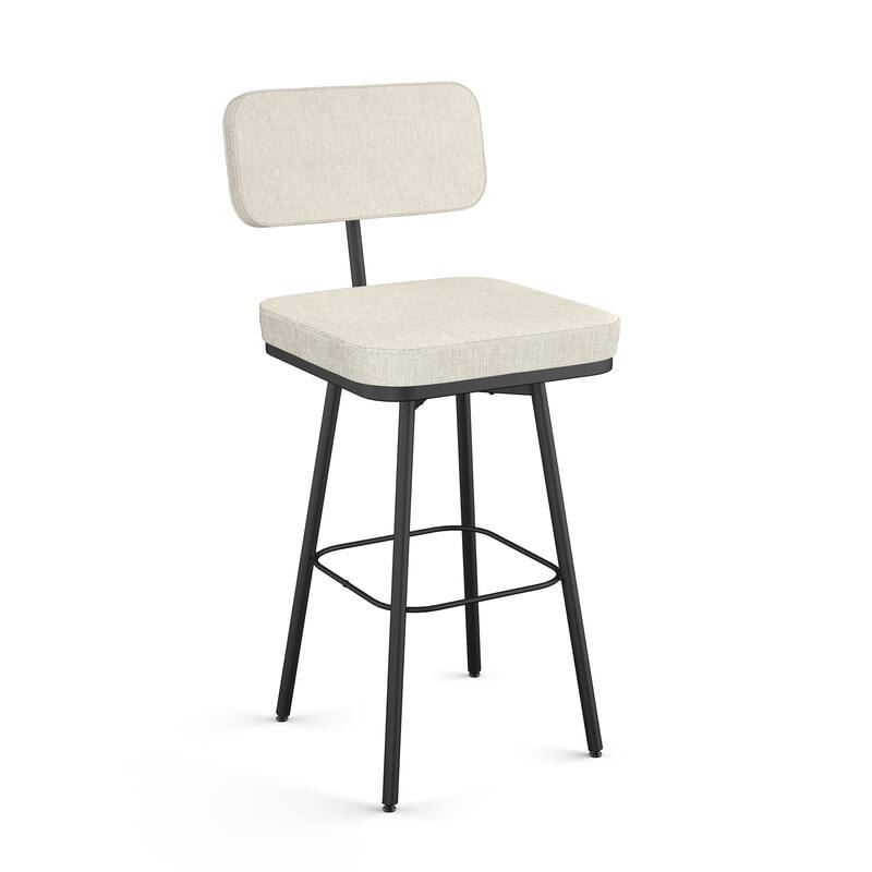 Amisco Tereza Swivel Counter and Bar Stool - Light Grey-Beige PVC / Black Metal - Bar Height