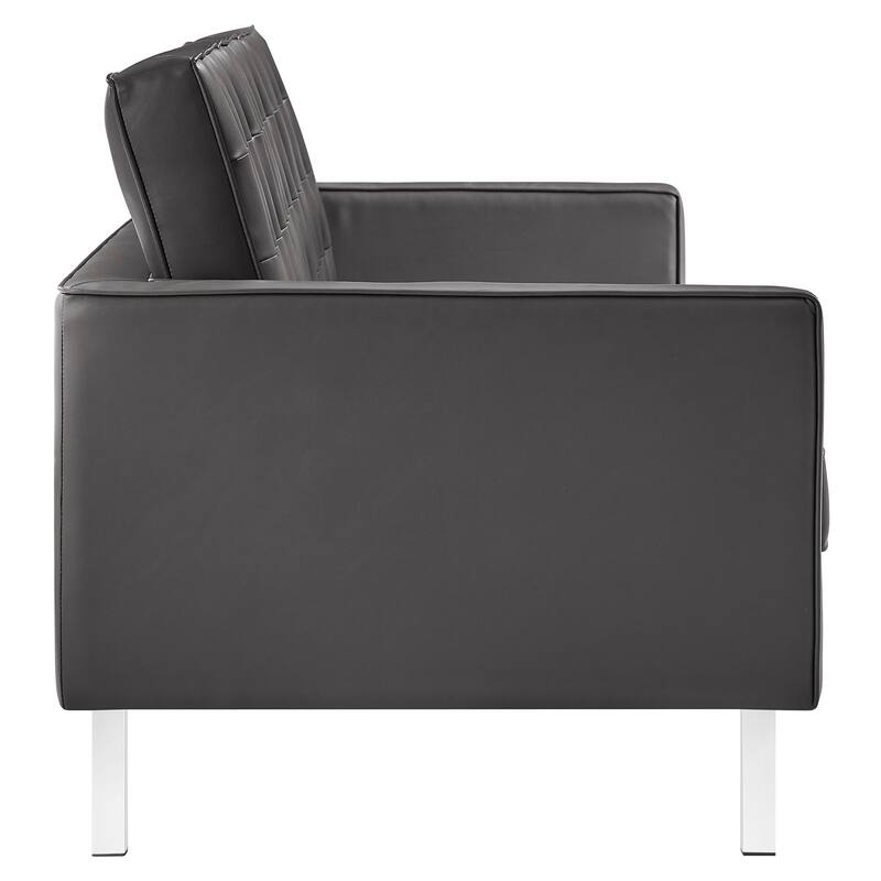 Loft Tufted Vegan Leather Sofa and Ottoman Set