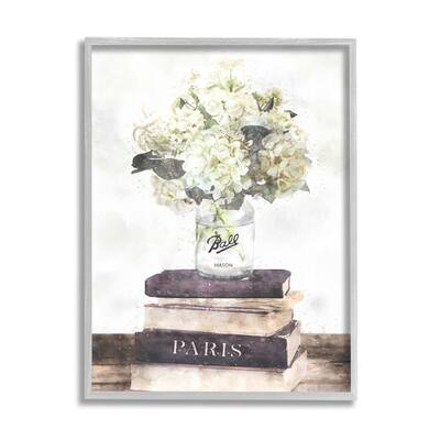 Stupell Delicate White Florals on Parisian Bookstack Framed Giclee Texturized Art by Ziwei Li