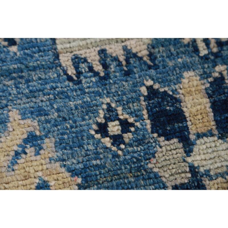 Hand Knotted Oriental 100% Wool Carpet Transitional All-Over Navy Blue & Blues Oushak Runner Rug - 16' 7'' X 2' 7''