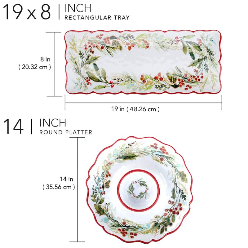 Certified International Christmas Gatherings Melamine 2 Pc Appetizer/Serving Set - 19" x 8" x .25"