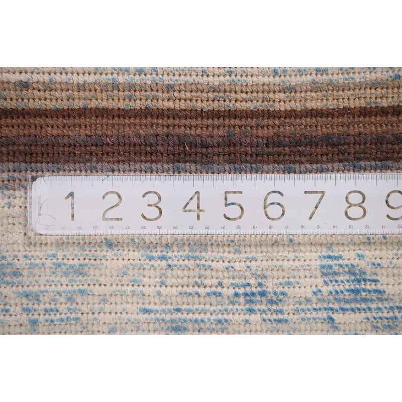Striped / Modern Abstract Foyer Rug Hand-Knotted Wool Carpet - 2'8" x 4'7"