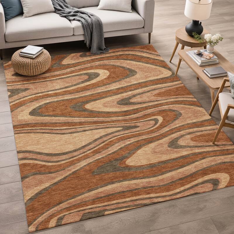 Machine Washable Indoor/ Outdoor Abstract Busey Chantille Rug