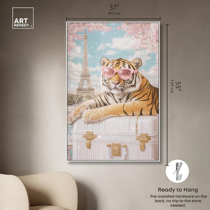 Tiger Luggage Paris Canvas by Art Remedy