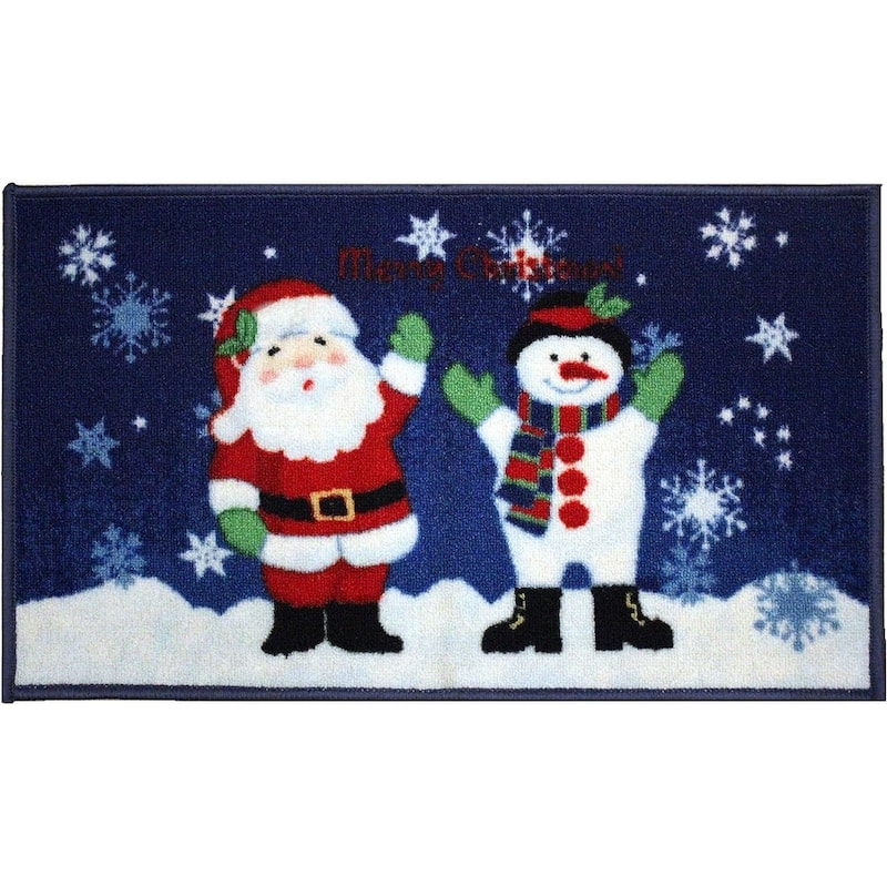 Christmas Design Kitchen Rug - Santa, Reindeer, Snowman, Poinsettia With Latex Backing