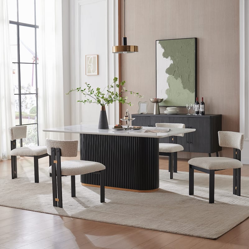 Boucle Fabric Contemporary Dining Armless Chairs with Metal Frame