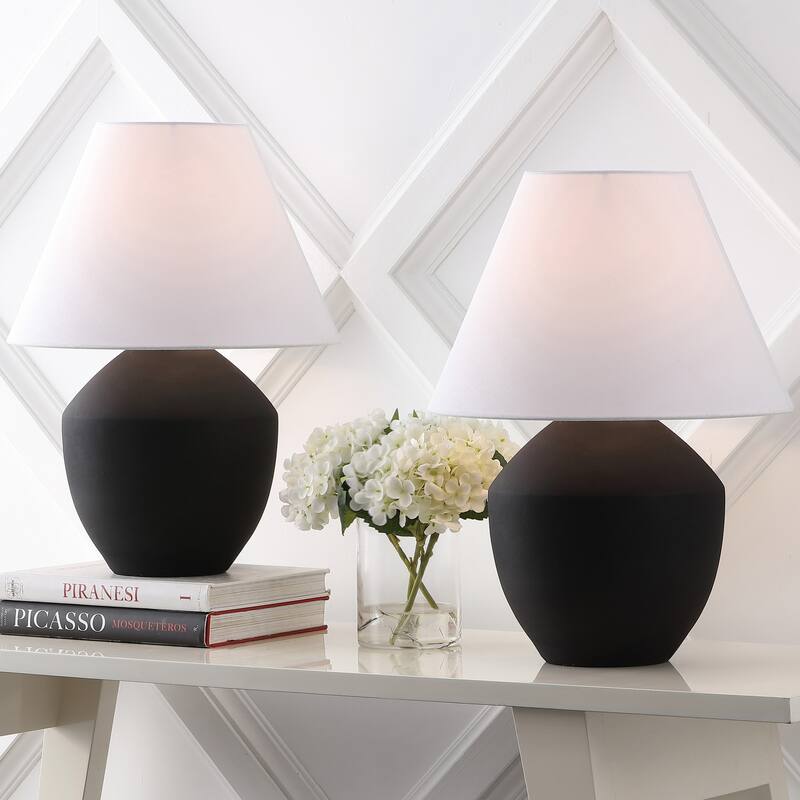 Ralf 20.5" Minimalist Scandinavian Resin/Iron LED Table Lamp (Set of 2), by JONATHAN Y - Matte Black