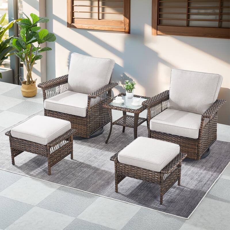 Gymojoy 5 Piece Outdoor Bistro Swivel Chairs Table Ottomans - Brown - Brown - Beige