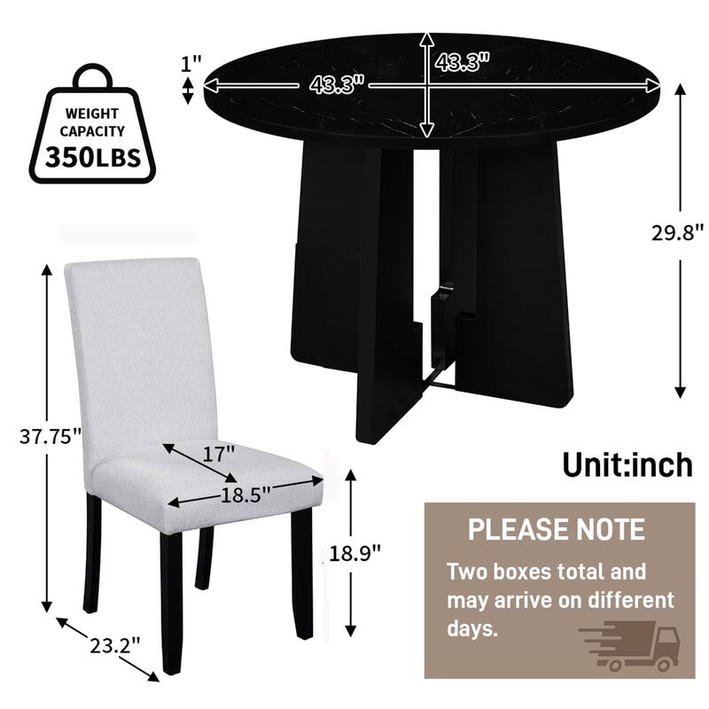 5-Piece Round Dining Table Set, 43-Inch Modern Dining Table And 4 Upholstered Chairs
