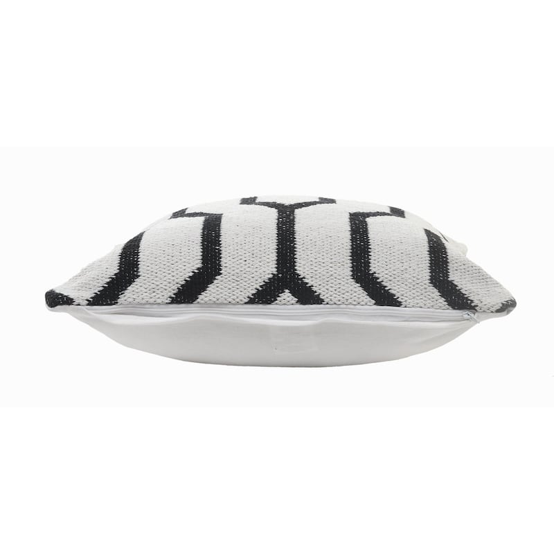 HomeRoots 20" X 20" White And Black 100% Cotton Geometric Zippered Pillow