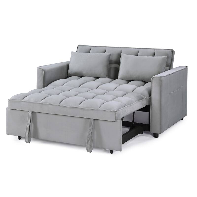 Modern 70" L 3-in-1 Multi-Functional Grey Sleeper Sofa with Iron Frame Pull-Out Loveseat