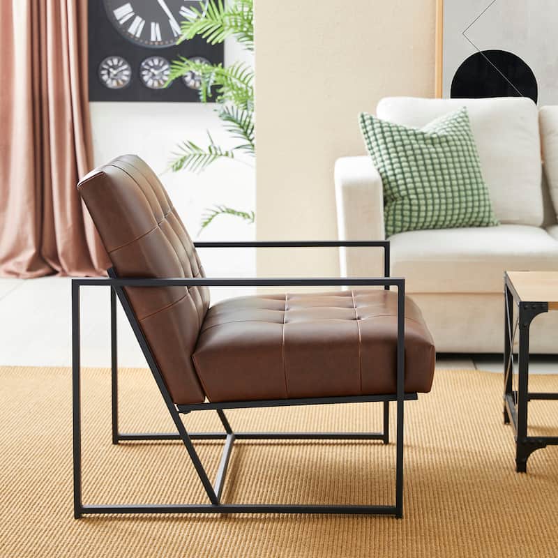 Glitzhome 29.50"W Mid-Century PU Leather Tufted Accent Chair - 29.5"W x 30.5"H x 29.25"D