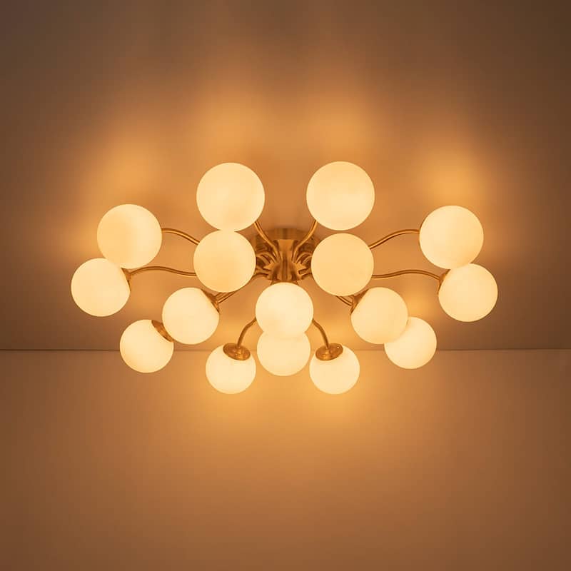 Milky Glass Globe Brass Sputnik Bubble Ceiling Light - 30in Chandelier