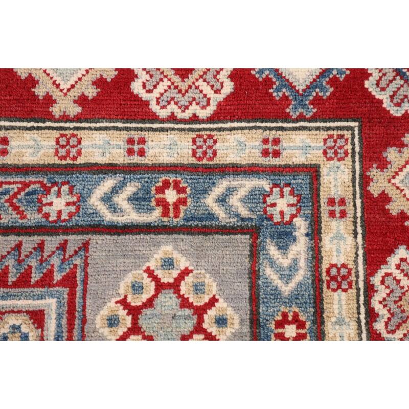 Kazak Oriental Area Rug Hand-Knotted Traditional Grey Wool Carpet - 5'0" x 6'7"