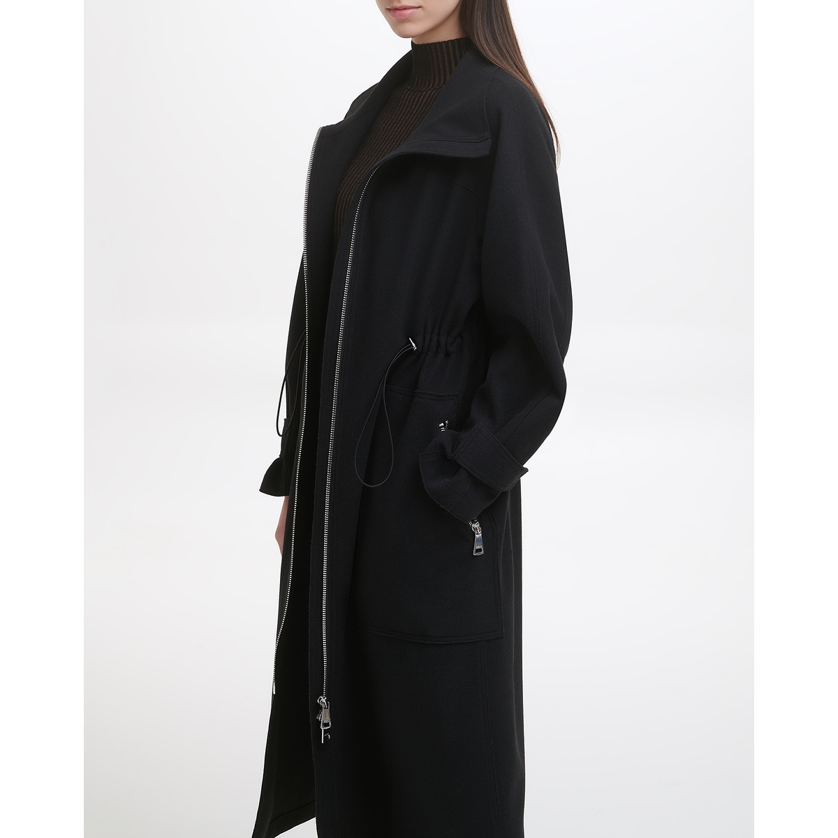 DKNY Long Zip Front Trench Coat - Overstock - 43119882