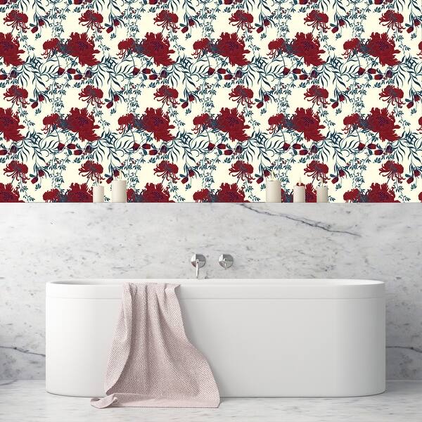 Shop Dahlia Elegant Red Flowers Removable Wallpaper 24 Inch X