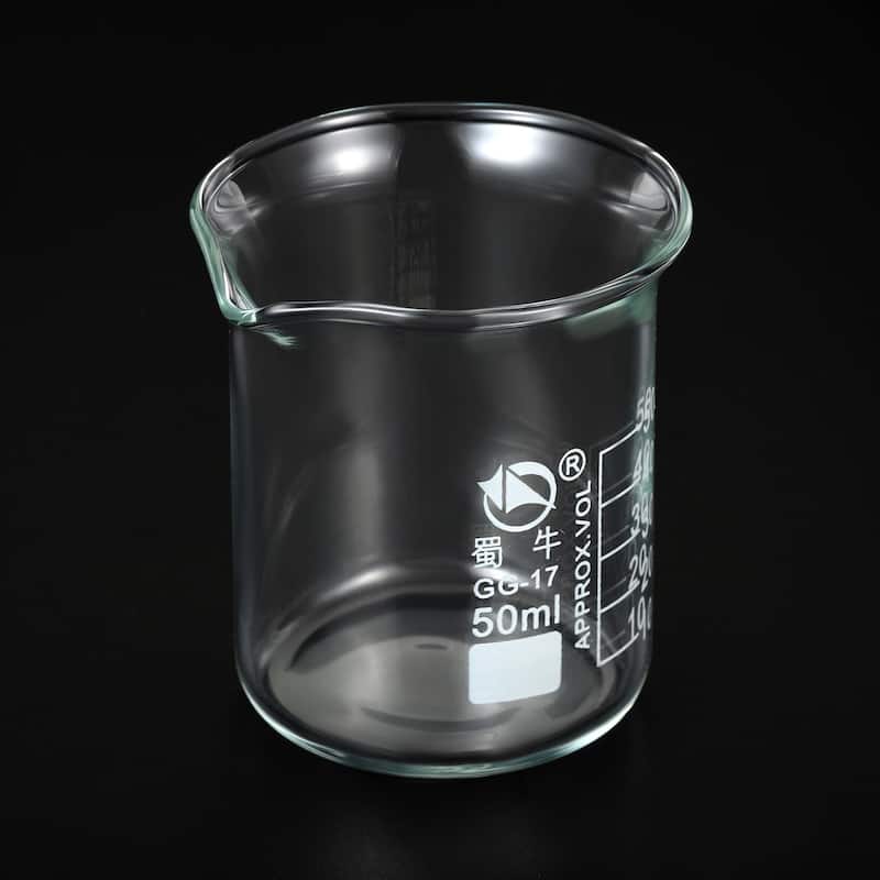 50ml Low Form Glass Beaker, 3.3 Borosilicate Lab Measuring Cups - Clear