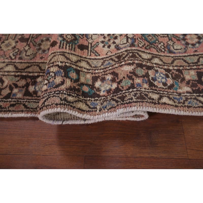Pink Hamedan Vintage Persian Runner Rug Hand-Knotted Wool Carpet - 3'9" x 10'9"