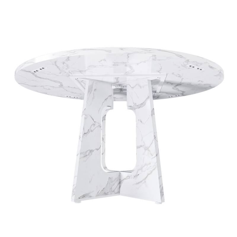 47.24" Round Dining Table for 4 - Farmhouse MDF Table with Marble White Finish, 300lb Capacity, Easy Assembly for Dining Room