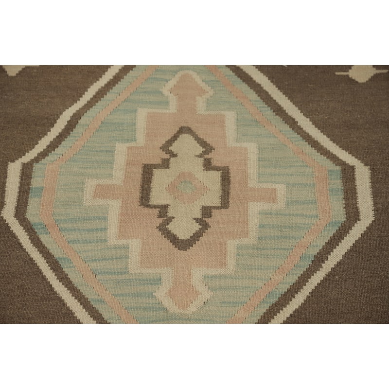 Hand Woven Oriental 100% Wool Carpet Southwestern Tribal Brown Kilim Area Rug - 11' 8'' X 8' 4''