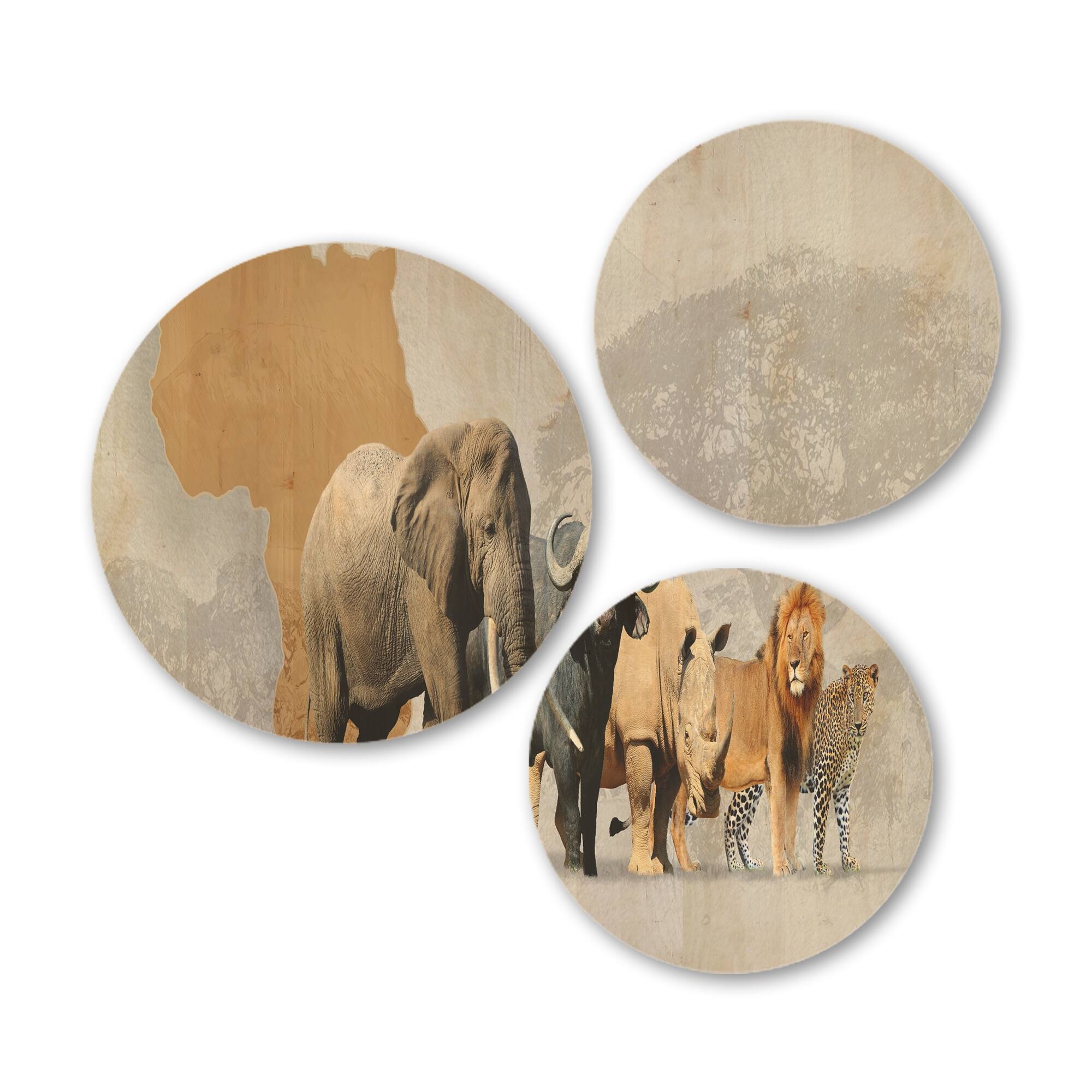 Designart 'Big Five Animals in Africa' Sketch Animals Wood Wall Art Set