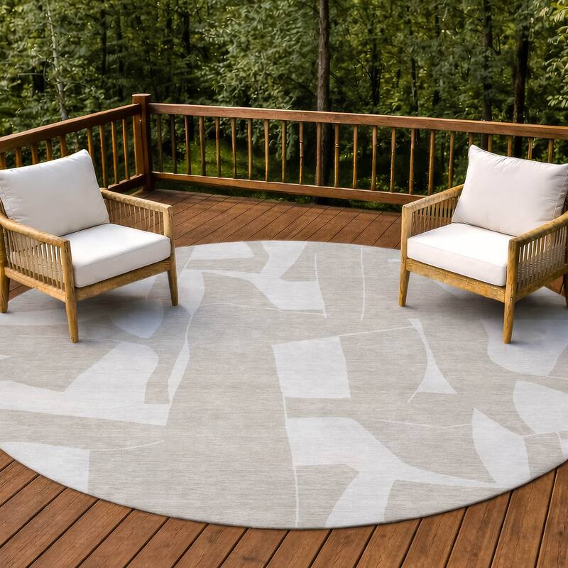 Machine Washable Indoor/ Outdoor Modern Creede Chantille Rug - Beige - 8' x 8'