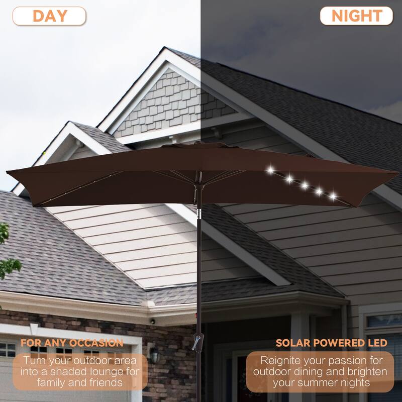 6.5*10ft Rectangular Patio Market Umbrella with LED Lights,Crank & Tilt