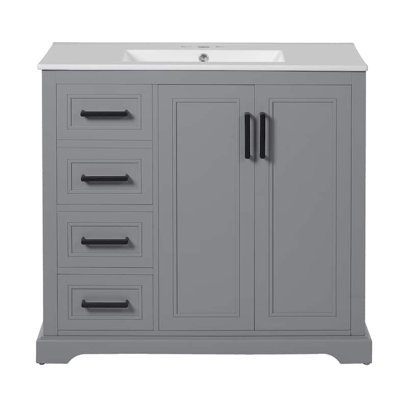 36" Modern Bathroom Vanity with Ceramic Sink, Soft-Close Door, Adjustable Shelf & 3 Drawers, Ample Storage.