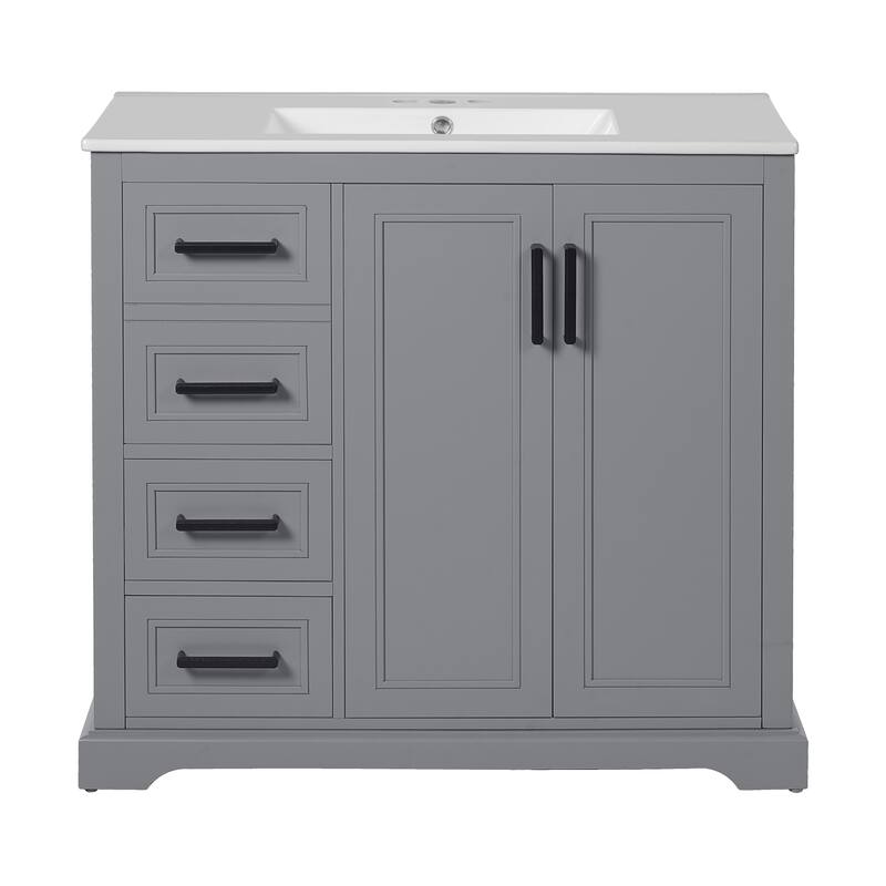 36" Modern Bathroom Vanity with Ceramic Sink, Soft-Close Door, Adjustable Shelf & 3 Drawers, Ample Storage