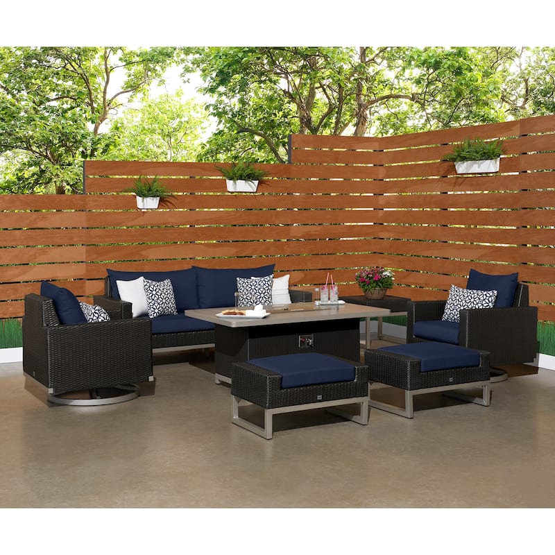 Milo Espresso 7 Piece Sunbrella Outdoor Patio Motion Fire Set