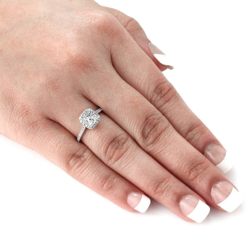 Auriya 14k Gold 1 1/2ctw Cushion-cut Halo Diamond Engagement Ring Certified (H-I, SI1-SI2)