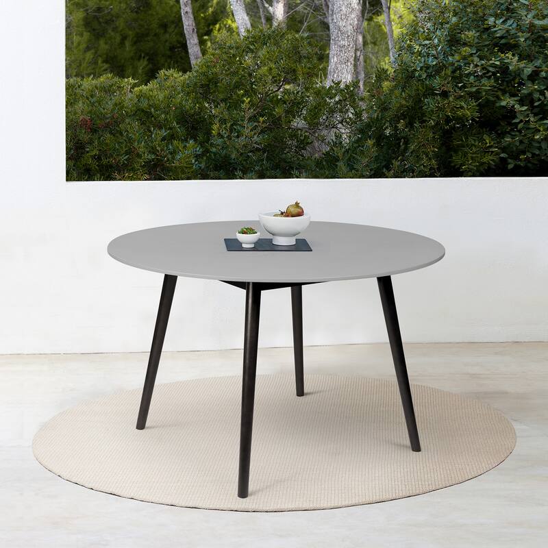 Sydney Modern Round Concrete and Wood Indoor Outdoor Dining Table - Dark Eucalyptus & Grey