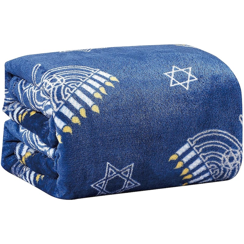 Décor&More Maccabbee Collection Microplush Holiday Throw Blanket (60" x 50") - Hanukkah Menorah