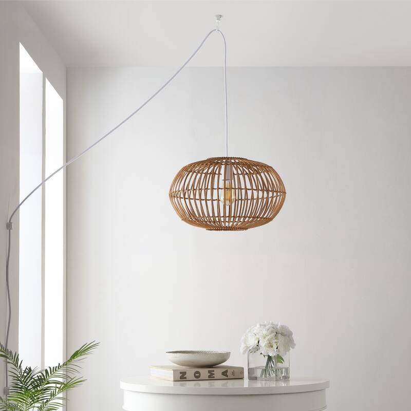 Lucas 1-Light Farmhouse Coastal 180" Cord Plug-In or Hardwired LED Pendant, by JONATHAN Y