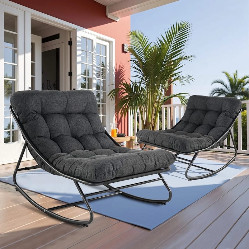Indoor &Outdoor Oversized Rocking Chair, Comfy Reading Chairs Set with Padded Cushion for Movie Watching, Leisure,Relaxing - Gray-2PC