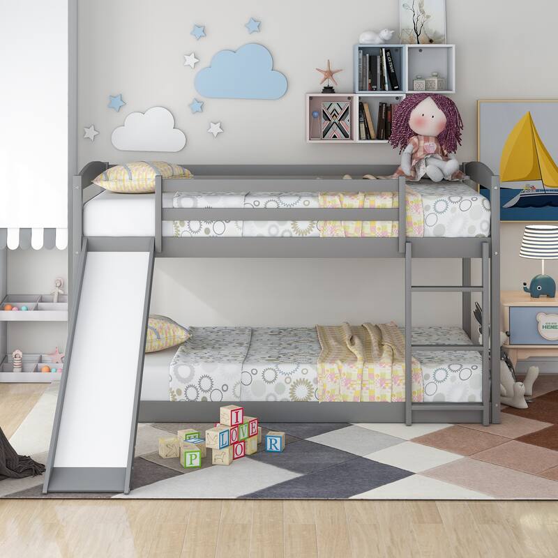 Twin over Twin Bunk Bed with Convertible Slide and Ladder, Space-Saving Design