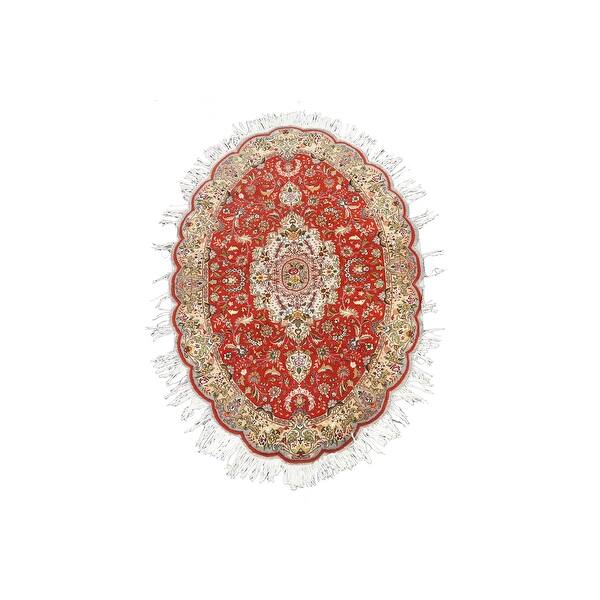 slide 1 of 14, Wool/ Silk Floral Persian Tabriz Area Rug Hand-knotted Foyer Carpet - 4'3" x 6'4"