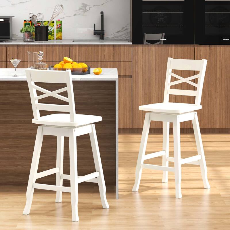 Gymax 4PCS 24'' Counter Height Stool Swivel Bar Stool Rubber Wood w/