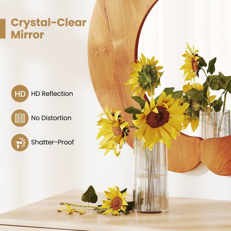 29" Wood Framed Hanging Vanity Wall Mirror with Crystal-Clear Glass for Bedroom or Hallway - 29" x 29"